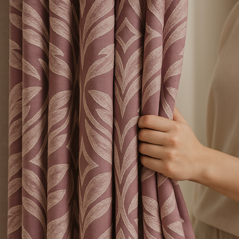 Luxury Leaf Jacquard Cotton-Linen Curtains & Drapes – Custom-Size Window Panels, Blackout or Light-Filtering