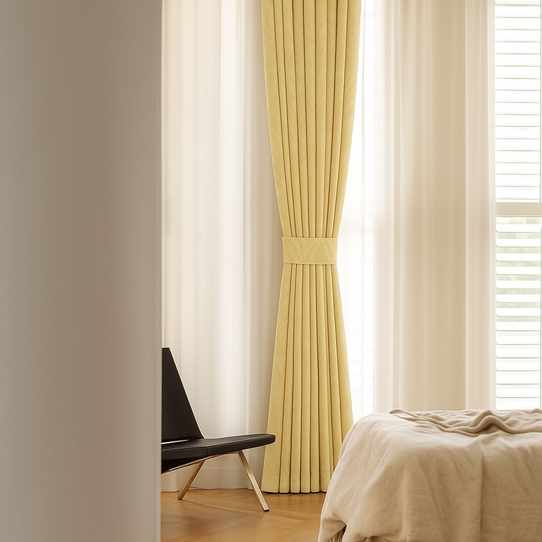 Luxury Leaf Jacquard Cotton-Linen Curtains & Drapes – Custom-Size Window Panels, Blackout or Light-Filtering