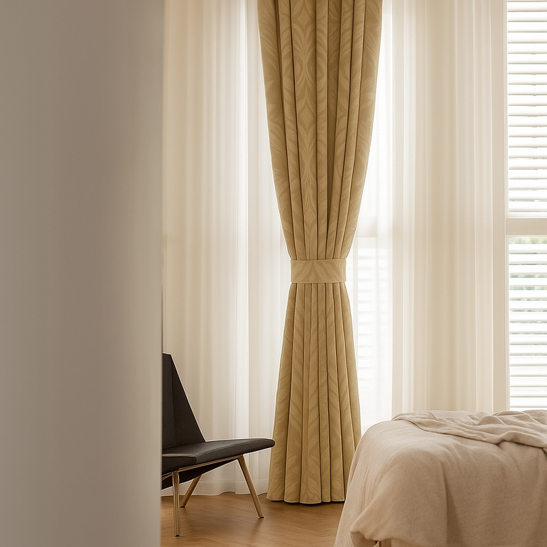 Luxury Leaf Jacquard Cotton-Linen Curtains & Drapes – Custom-Size Window Panels, Blackout or Light-Filtering
