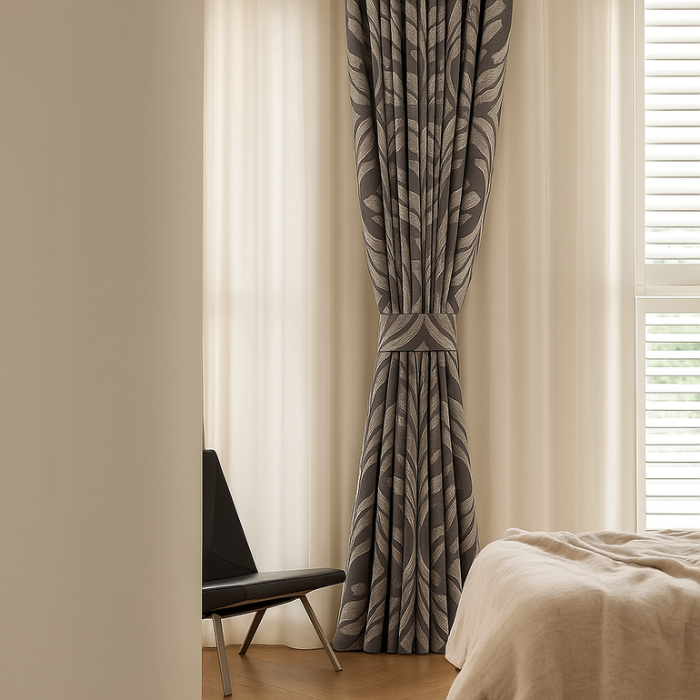 Luxury Leaf Jacquard Cotton-Linen Curtains & Drapes – Custom-Size Window Panels, Blackout or Light-Filtering