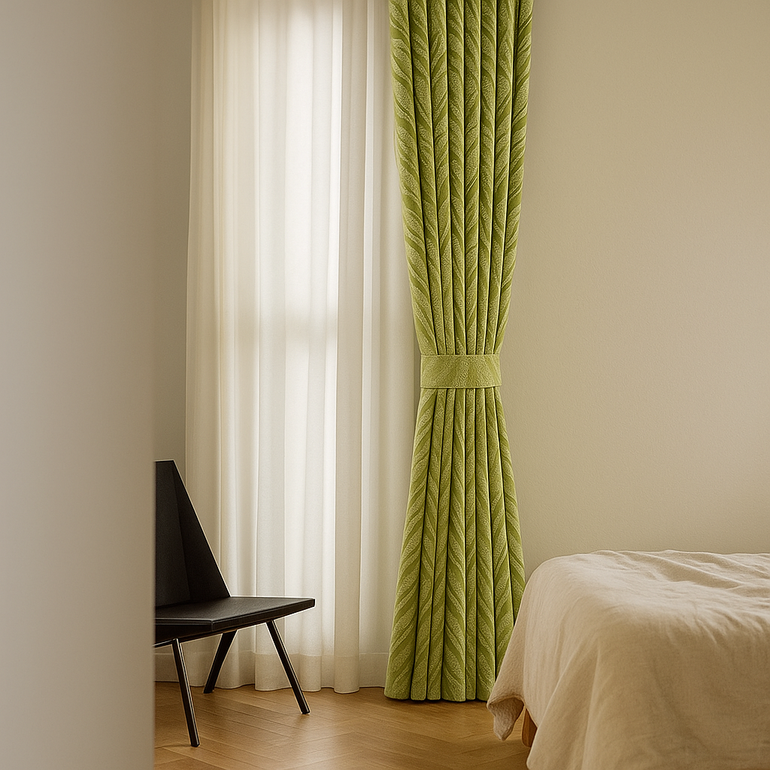 Luxury Leaf Jacquard Cotton-Linen Curtains & Drapes – Custom-Size Window Panels, Blackout or Light-Filtering