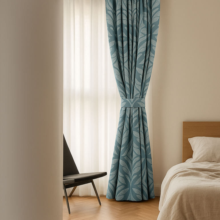 Luxury Leaf Jacquard Cotton-Linen Curtains & Drapes – Custom-Size Window Panels, Blackout or Light-Filtering