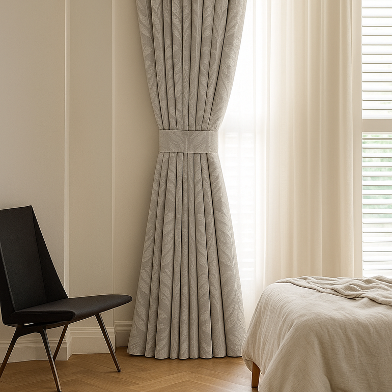 Luxury Leaf Jacquard Cotton-Linen Curtains & Drapes – Custom-Size Window Panels, Blackout or Light-Filtering