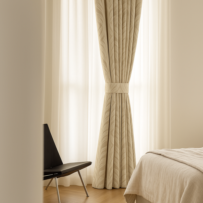 Luxury Leaf Jacquard Cotton-Linen Curtains & Drapes – Custom-Size Window Panels, Blackout or Light-Filtering