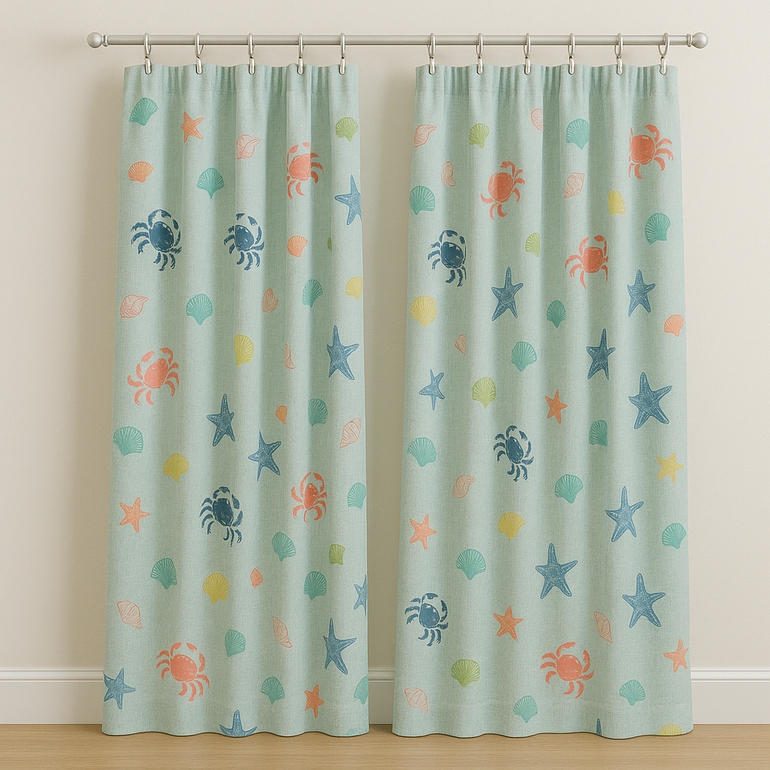 Sea-Life Linen Kids Curtains — Ocean Animals Print | Custom Sizes | Light-Filtering or 100 % Blackout