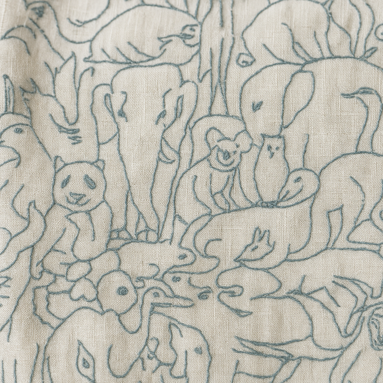 Forest animals embroidered pure organic linen curtains for kids room and nursery