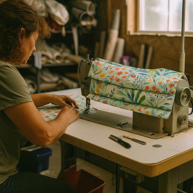 Watercolor Wildflower Linen Roman Shade – Custom Corded Kids & Nursery Blind, Coral + Teal Botanical Print, OEKO-TEX Linen, Blackout / Light-Filtering