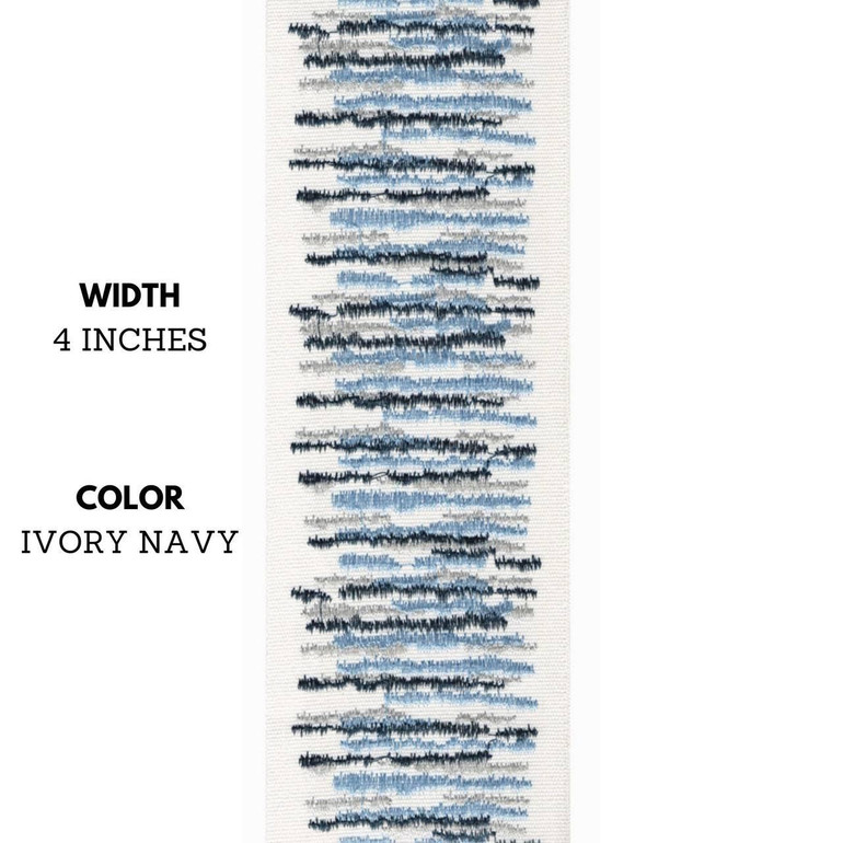 Stripe Embroidered Cotton Canvas Trim Border Tape Ribbon For Curtains and Home Textiles 4 Inches Wide Sold By the Yard/Meter