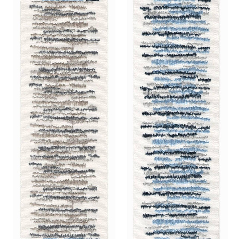 Stripe Embroidered Cotton Canvas Trim Border Tape Ribbon For Curtains and Home Textiles 4 Inches Wide Sold By the Yard/Meter