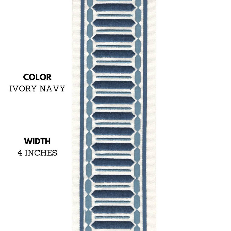 Decorative Embroidered Cotton Canvas Trim Border Tape Ribbon Embroidered Horizontal Stripes 4 Inches Wide Sold by the Yard/Meter