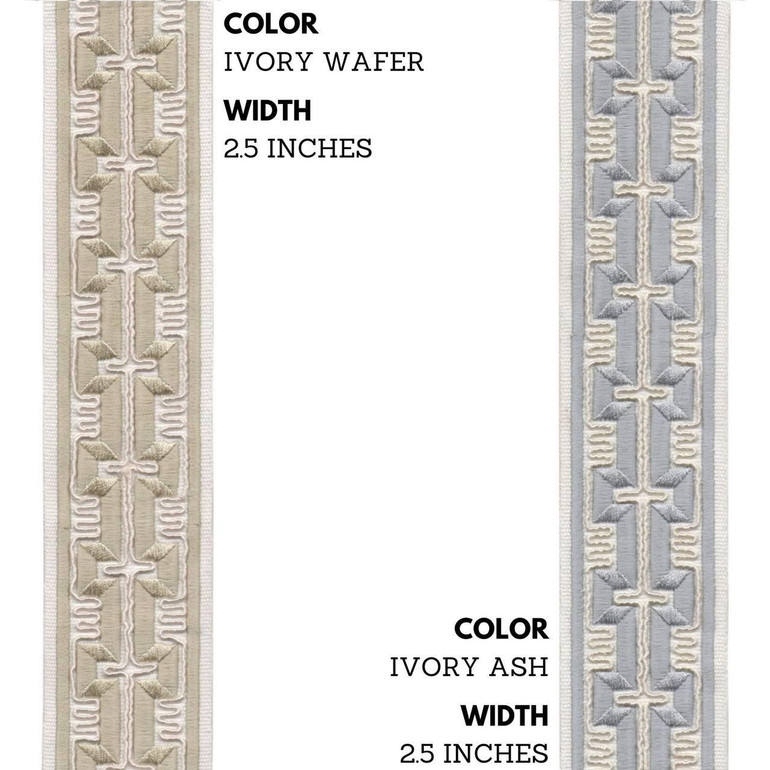 Geometric Greek Key Embroidered Decorative Trim Border Tape For Curtains Cushions and Other Home Textiles 2.5 Inches Wide Sold By The Yard/Meter