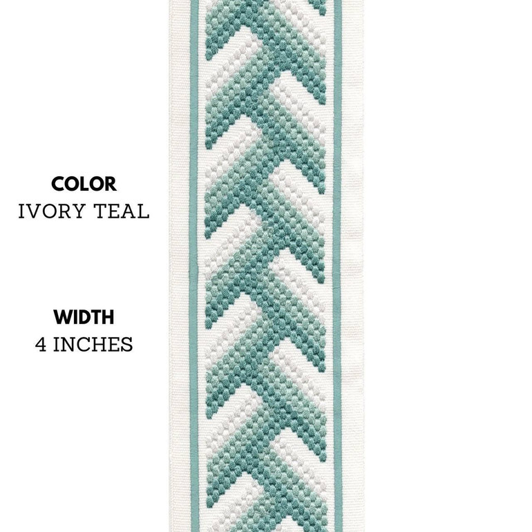 Geometric Arrow Shape Embroidered Decorative Trim Tape Border Ribbon For Sewing on Curtains Cushions and Home Textiles 4 Inches Wide Sold By the Yard/Meter