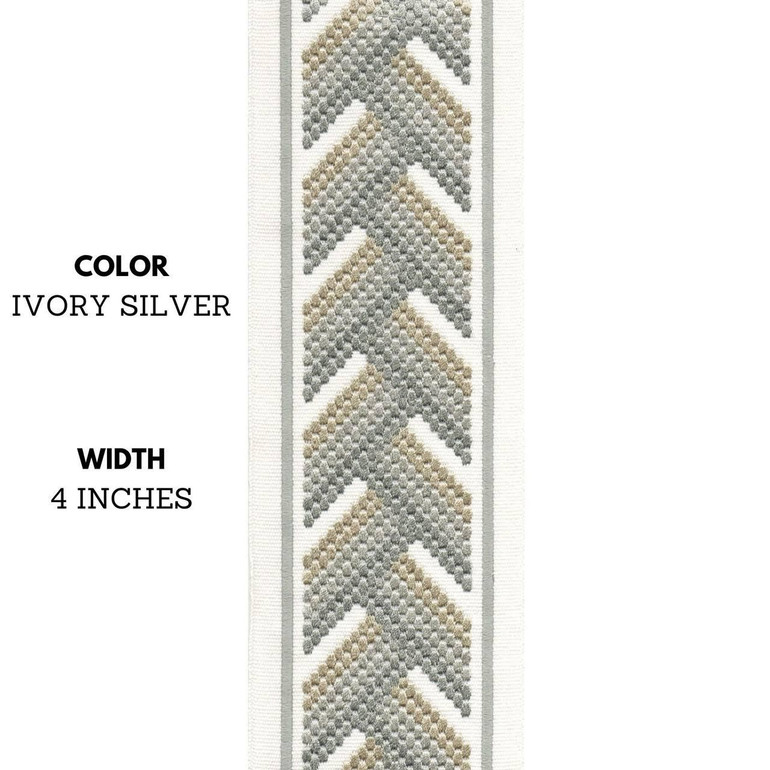 Geometric Arrow Shape Embroidered Decorative Trim Tape Border Ribbon For Sewing on Curtains Cushions and Home Textiles 4 Inches Wide Sold By the Yard/Meter