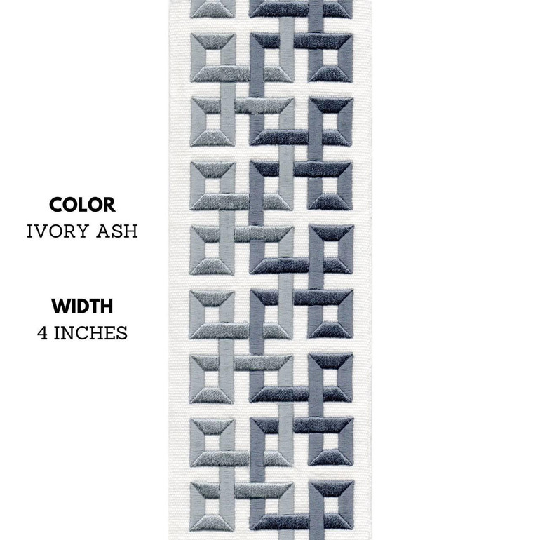 Checkered Embroidered Trim Border Tape For Decorating Curtains, Cushions, Table & Kitchen Linen and Home Textiles 4 Inches Wide Sold by the yard