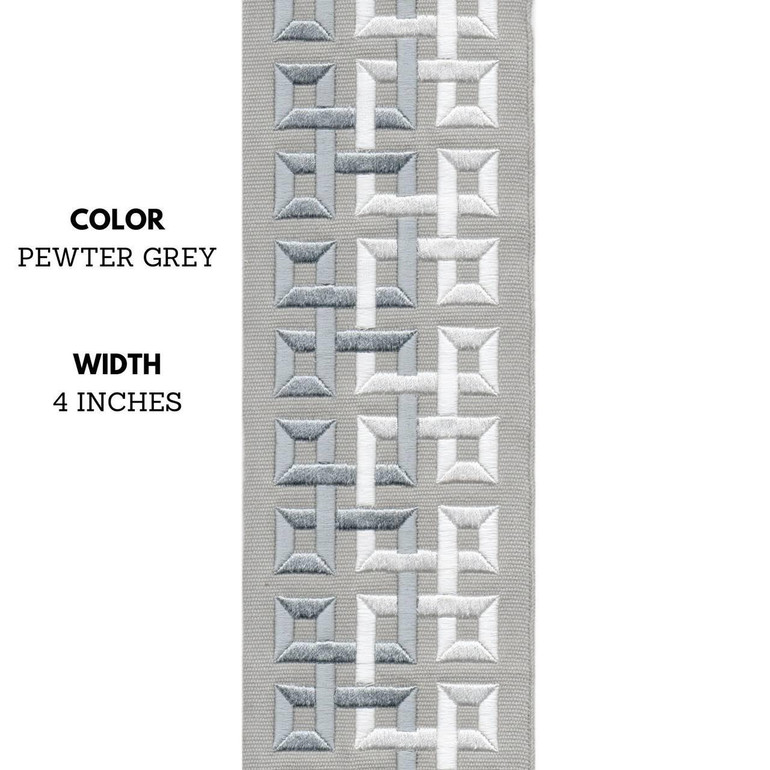 Checkered Embroidered Trim Border Tape For Decorating Curtains, Cushions, Table & Kitchen Linen and Home Textiles 4 Inches Wide Sold by the yard
