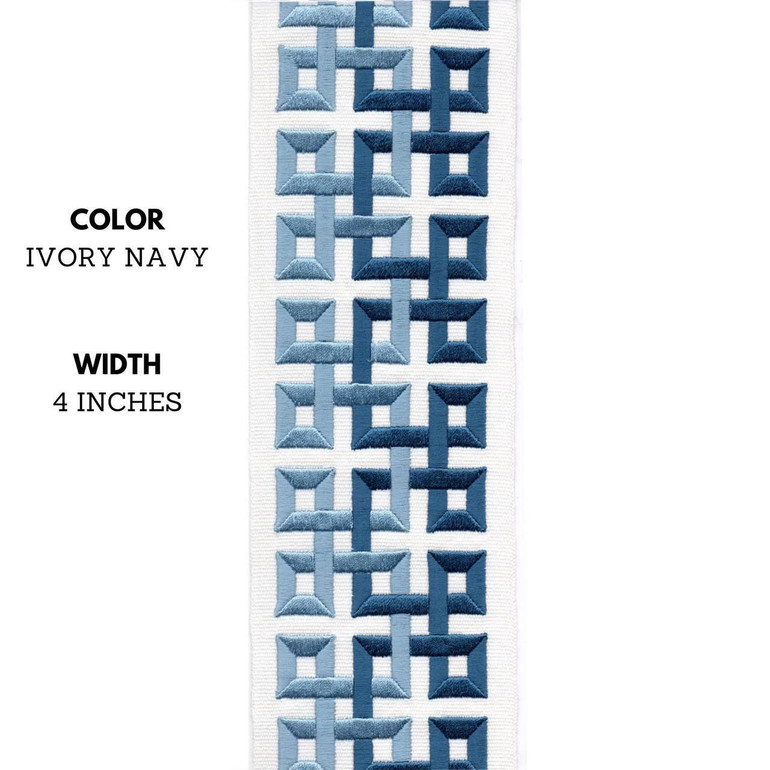 Checkered Embroidered Trim Border Tape For Decorating Curtains, Cushions, Table & Kitchen Linen and Home Textiles 4 Inches Wide Sold by the yard