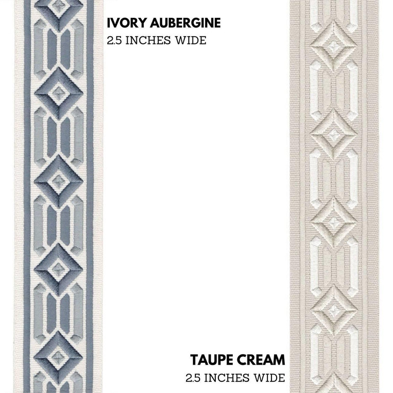 Decorative Diamond Embroidered Trim Border Tape Ribbon For Curtains Cushions Table-Linen Upholstery 2.5 Inches Wide Sold By the Yard/Meter