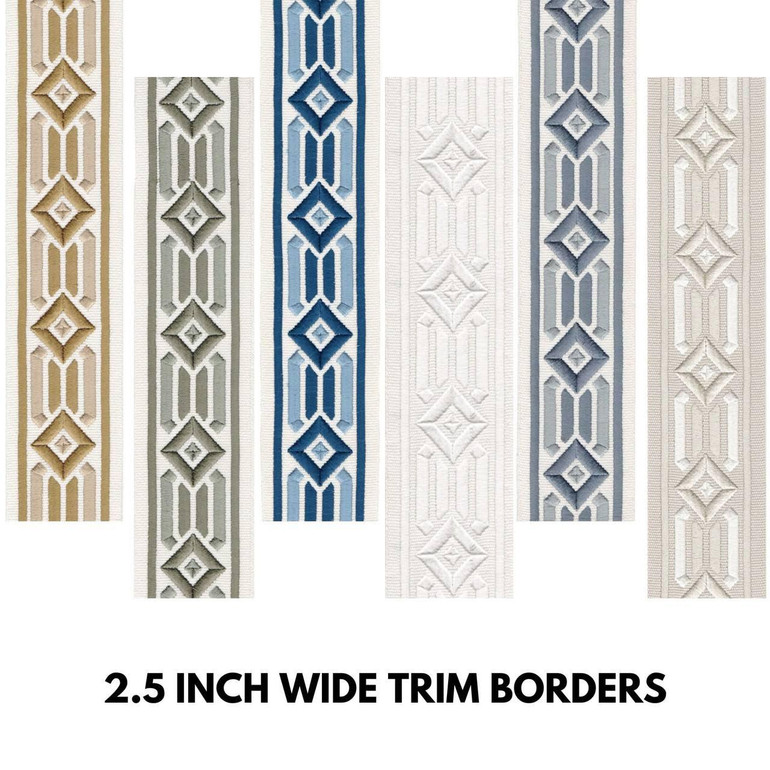 Decorative Diamond Embroidered Trim Border Tape Ribbon For Curtains Cushions Table-Linen Upholstery 2.5 Inches Wide Sold By the Yard/Meter