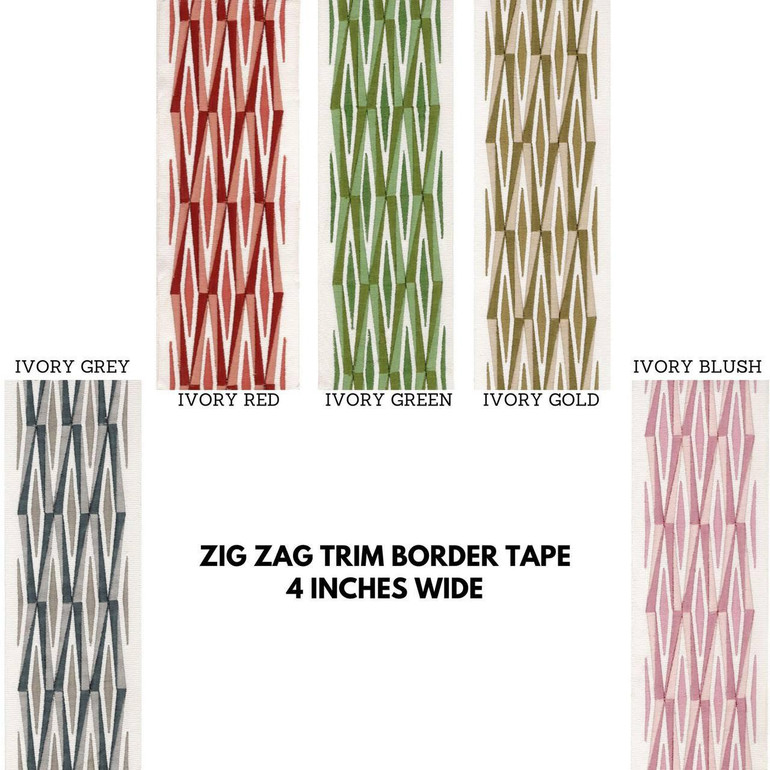 Zig Zag Embroidered Cotton Decorative Trim Border Tape For Customizing Curtains Cushions and Home Textiles 4 Inches Wide Sold By The Yard/Meter