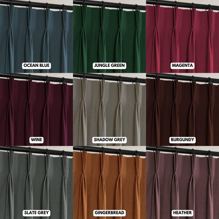 Triple Pinch Pleated Organic Cotton Custom Curtains Comes With Blackout or Light Filtering Liner
