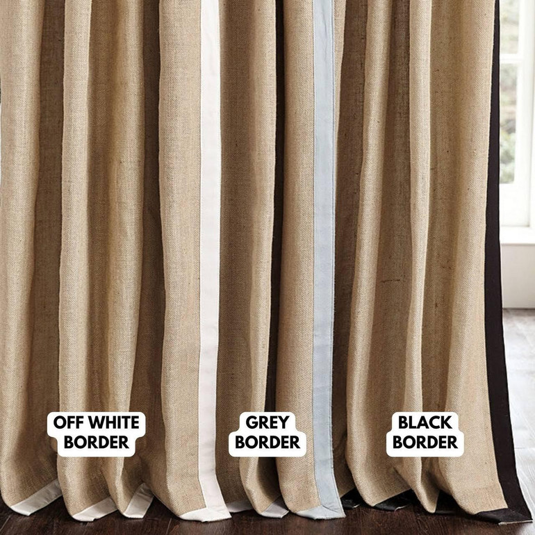 Organic Hemp Burlap Curtains in Natural Hemp Color. Blackout or Light Filtering Curtain Options. Sold as single or as a set of 2