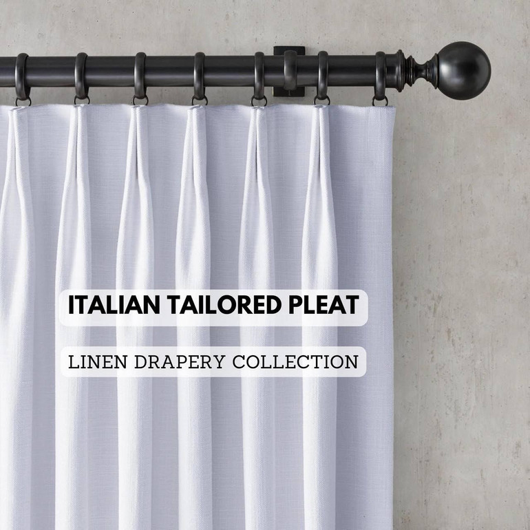 Organic Linen Tailored Pleat Curtains | Blackout/Light Filtering Options | Single or Set of 2 | Custom Sizes Available