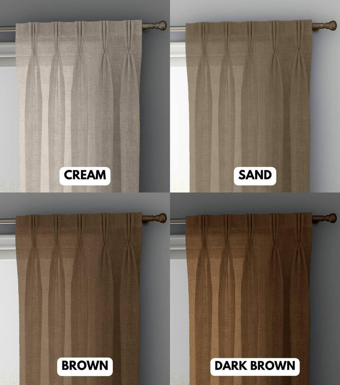 Elegant Triple Pinch Pleated Linen Sheer Curtains - Custom Sizing Available - Rod and Track Compatible - Choose Singles or Pairs in a Variety of Colors