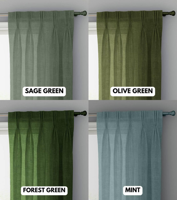 Elegant Triple Pinch Pleated Linen Sheer Curtains - Custom Sizing Available - Rod and Track Compatible - Choose Singles or Pairs in a Variety of Colors