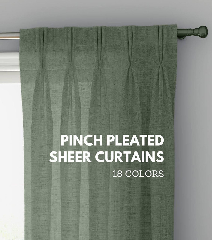 Elegant Triple Pinch Pleated Linen Sheer Curtains - Custom Sizing Available - Rod and Track Compatible - Choose Singles or Pairs in a Variety of Colors