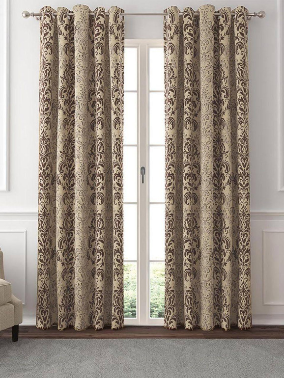 Luxurious Linen Curtains with Damask Woven Pattern - Blackout or Light Filtering Liner | Single Piece or Set of 2 | Available in Beige, Tan, and Brown - Elegant Window Treatments for Stylish Home Décor