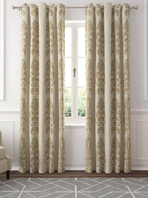 Luxurious Linen Curtains with Damask Woven Pattern - Blackout or Light Filtering Liner | Single Piece or Set of 2 | Available in Beige, Tan, and Brown - Elegant Window Treatments for Stylish Home Décor