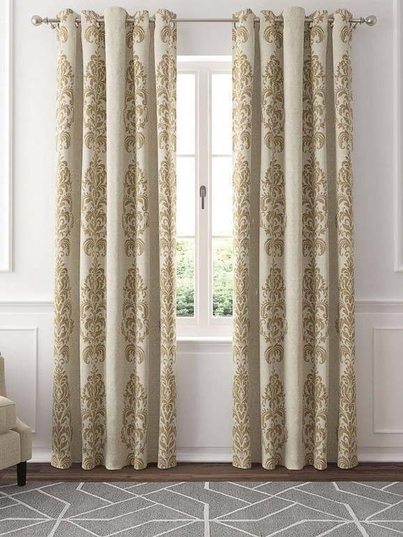 Luxurious Linen Curtains with Damask Woven Pattern - Blackout or Light Filtering Liner | Single Piece or Set of 2 | Available in Beige, Tan, and Brown - Elegant Window Treatments for Stylish Home Décor