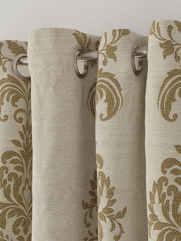 Luxurious Linen Curtains with Damask Woven Pattern - Blackout or Light Filtering Liner | Single Piece or Set of 2 | Available in Beige, Tan, and Brown - Elegant Window Treatments for Stylish Home Décor