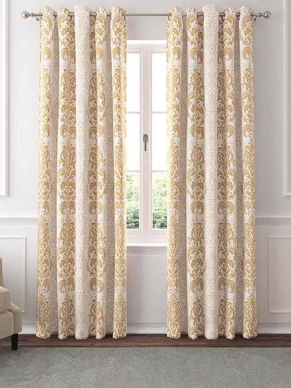 Luxurious Linen Curtains with Damask Woven Pattern - Blackout or Light Filtering Liner | Single Piece or Set of 2 | Available in Beige, Tan, and Brown - Elegant Window Treatments for Stylish Home Décor