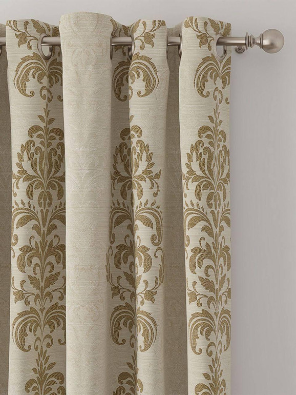 Luxurious Linen Curtains with Damask Woven Pattern - Blackout or Light Filtering Liner | Single Piece or Set of 2 | Available in Beige, Tan, and Brown - Elegant Window Treatments for Stylish Home Décor