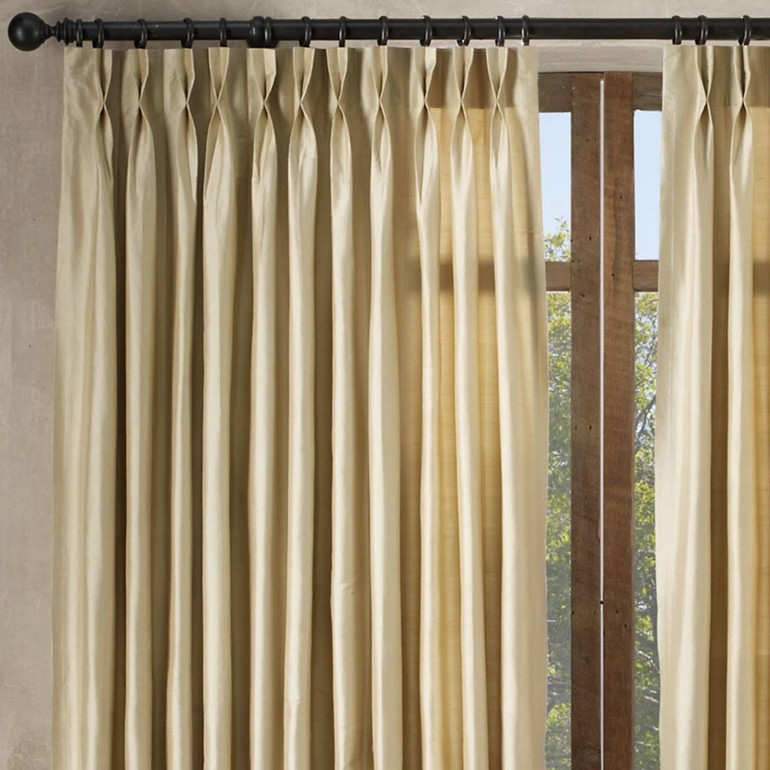 Handmade Luxury Raw Silk Curtains | Dual Pinch Pleated | Light Filtering/Blackout Liner | Custom Made to Measure | Single Curtain or Set of 2