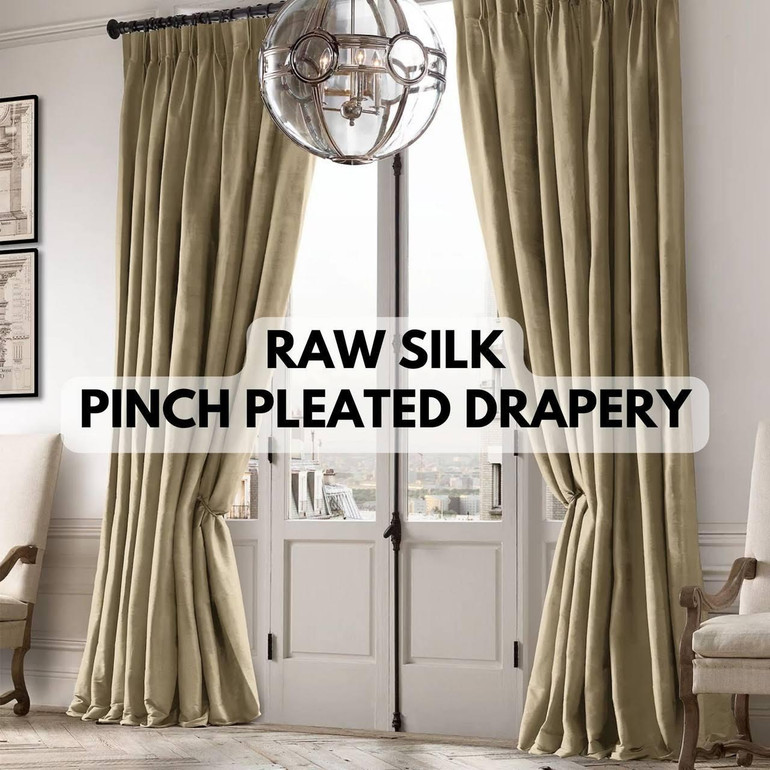 Handmade Luxury Raw Silk Curtains | Dual Pinch Pleated | Light Filtering/Blackout Liner | Custom Made to Measure | Single Curtain or Set of 2