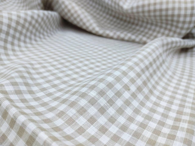 White and Taupe Pattern Organic 100% Hemp Fabric - 58 Inches Wide, 135gsm | Ideal for Shirts, Dresses, Garments, Curtains, and Home Furnishing - Timeless Style, Eco-Friendly Craftsmanship