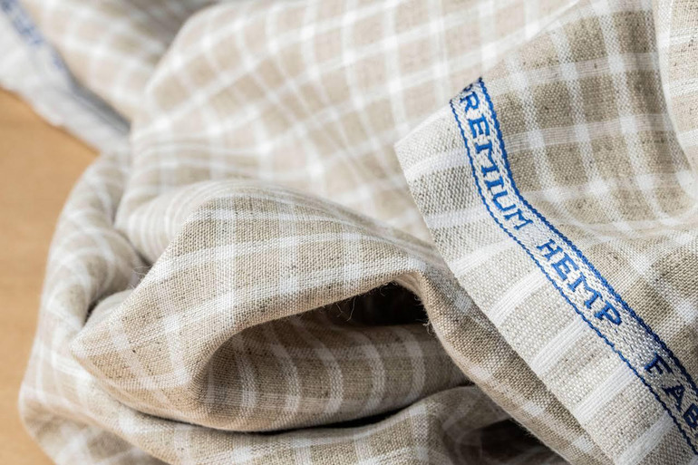 Taupe Checks Organic Hemp Fabric - 58 Inches Wide, 135gsm | Perfect for Shirts, Dresses, Nightwear, Curtains, and Home Furnishings - Sold by the Yard.
