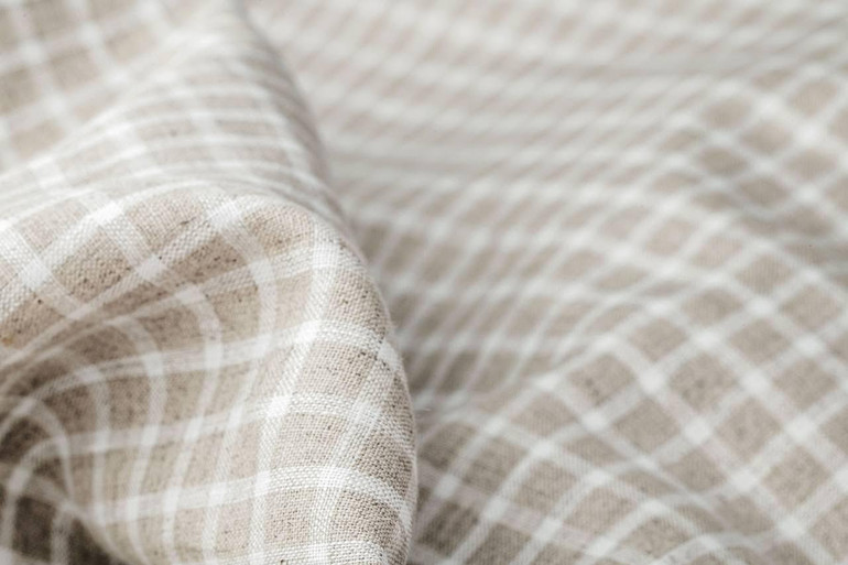 Taupe Checks Organic Hemp Fabric - 58 Inches Wide, 135gsm | Perfect for Shirts, Dresses, Nightwear, Curtains, and Home Furnishings - Sold by the Yard.