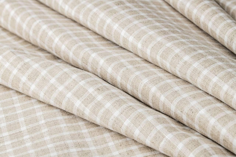 Taupe Checks Organic Hemp Fabric - 58 Inches Wide, 135gsm | Perfect for Shirts, Dresses, Nightwear, Curtains, and Home Furnishings - Sold by the Yard.