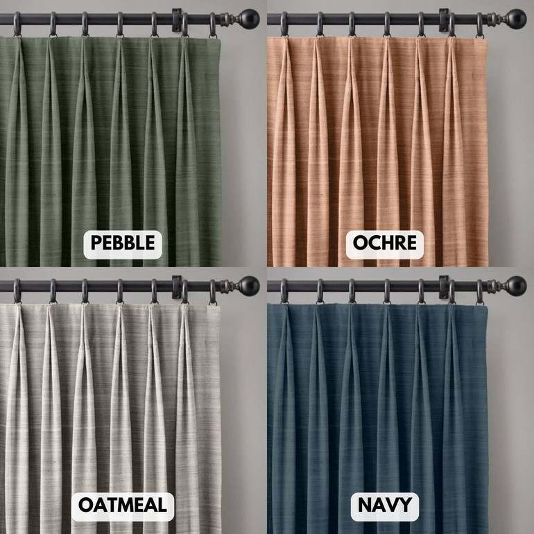 Customizable Raw Silk Two-Fold Tailored Pleat Curtains - Choose Blackout or Light Filtering. Single Curtain or Set of 2 Options. Tailor Your Size for Perfect Fit!