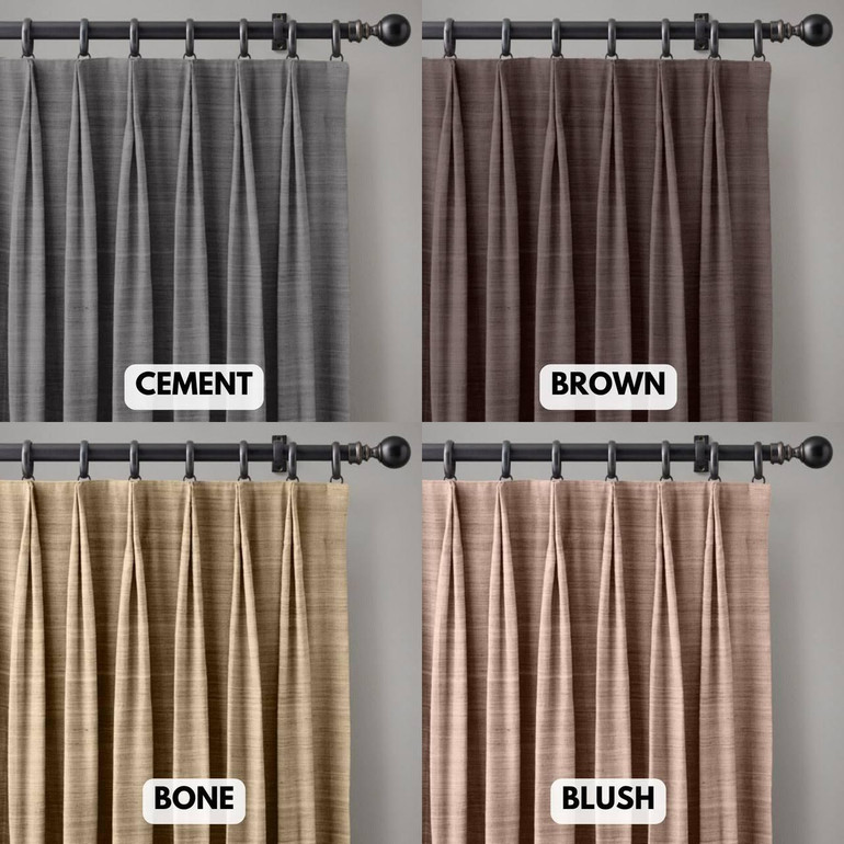 Customizable Raw Silk Two-Fold Tailored Pleat Curtains - Choose Blackout or Light Filtering. Single Curtain or Set of 2 Options. Tailor Your Size for Perfect Fit!