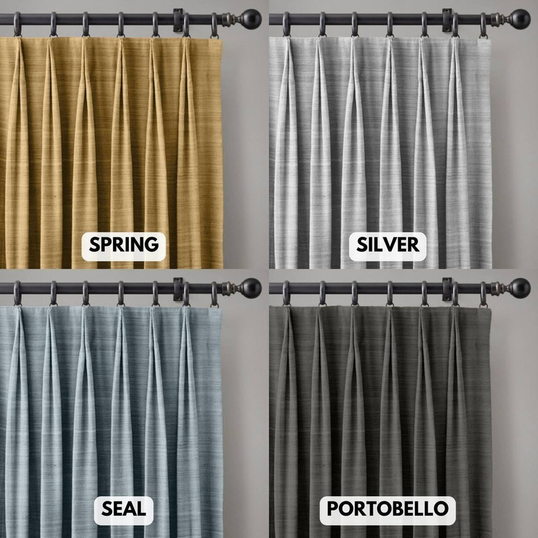Customizable Raw Silk Two-Fold Tailored Pleat Curtains - Choose Blackout or Light Filtering. Single Curtain or Set of 2 Options. Tailor Your Size for Perfect Fit!