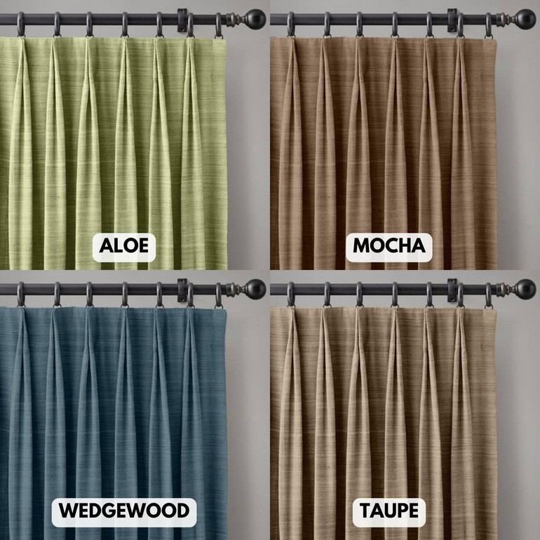 Customizable Raw Silk Two-Fold Tailored Pleat Curtains - Choose Blackout or Light Filtering. Single Curtain or Set of 2 Options. Tailor Your Size for Perfect Fit!