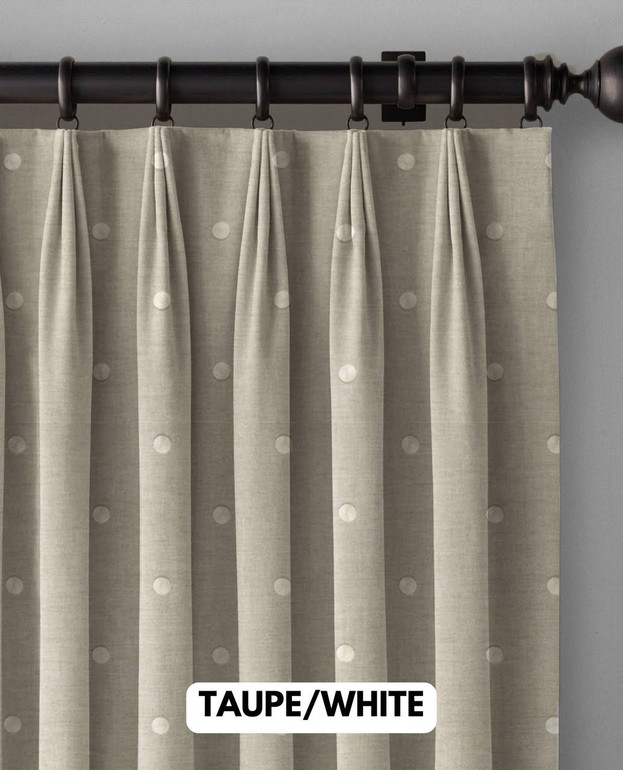 Premium Organic Linen Triple Fold Tailored Pinch Pleat Curtains | Polka Embroidered | Light Filtering/Blackout Options | Buy Single or Set of 2 | Custom Sizes Available