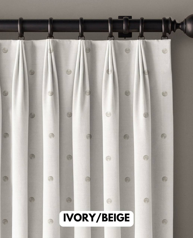 Premium Organic Linen Triple Fold Tailored Pinch Pleat Curtains | Polka Embroidered | Light Filtering/Blackout Options | Buy Single or Set of 2 | Custom Sizes Available