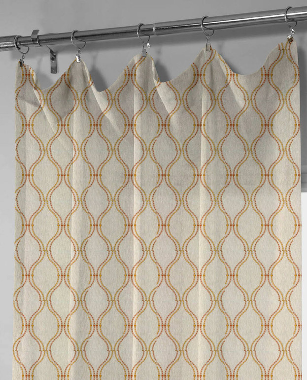 Taupe Beige Linen Sheer Curtains with Earthy Orange and Yellow Spiral Embroidery | Customizable Sizes | Elegant Window Décor