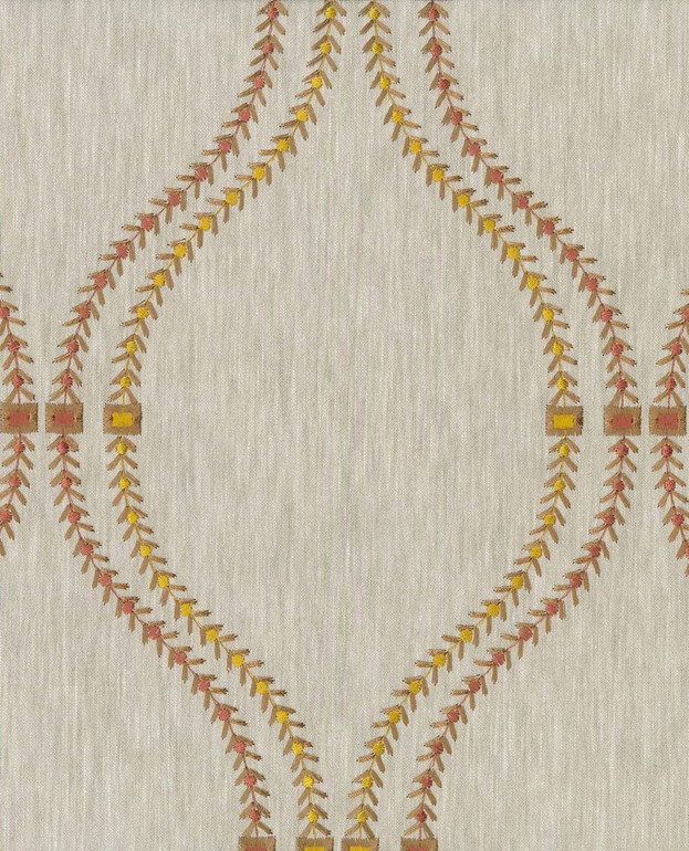 Taupe Beige Linen Sheer Curtains with Earthy Orange and Yellow Spiral Embroidery | Customizable Sizes | Elegant Window Décor