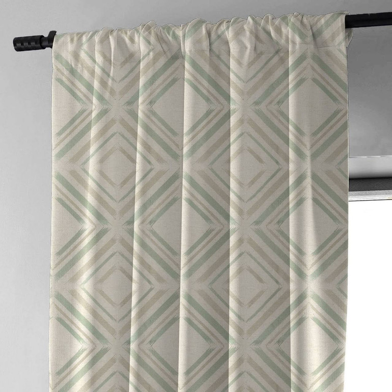 Cream, Taupe & Sage Green Geometric Diamond Linen Curtains | Light Filtering/Blackout | Single/Set of 2 | Custom Sizes Available